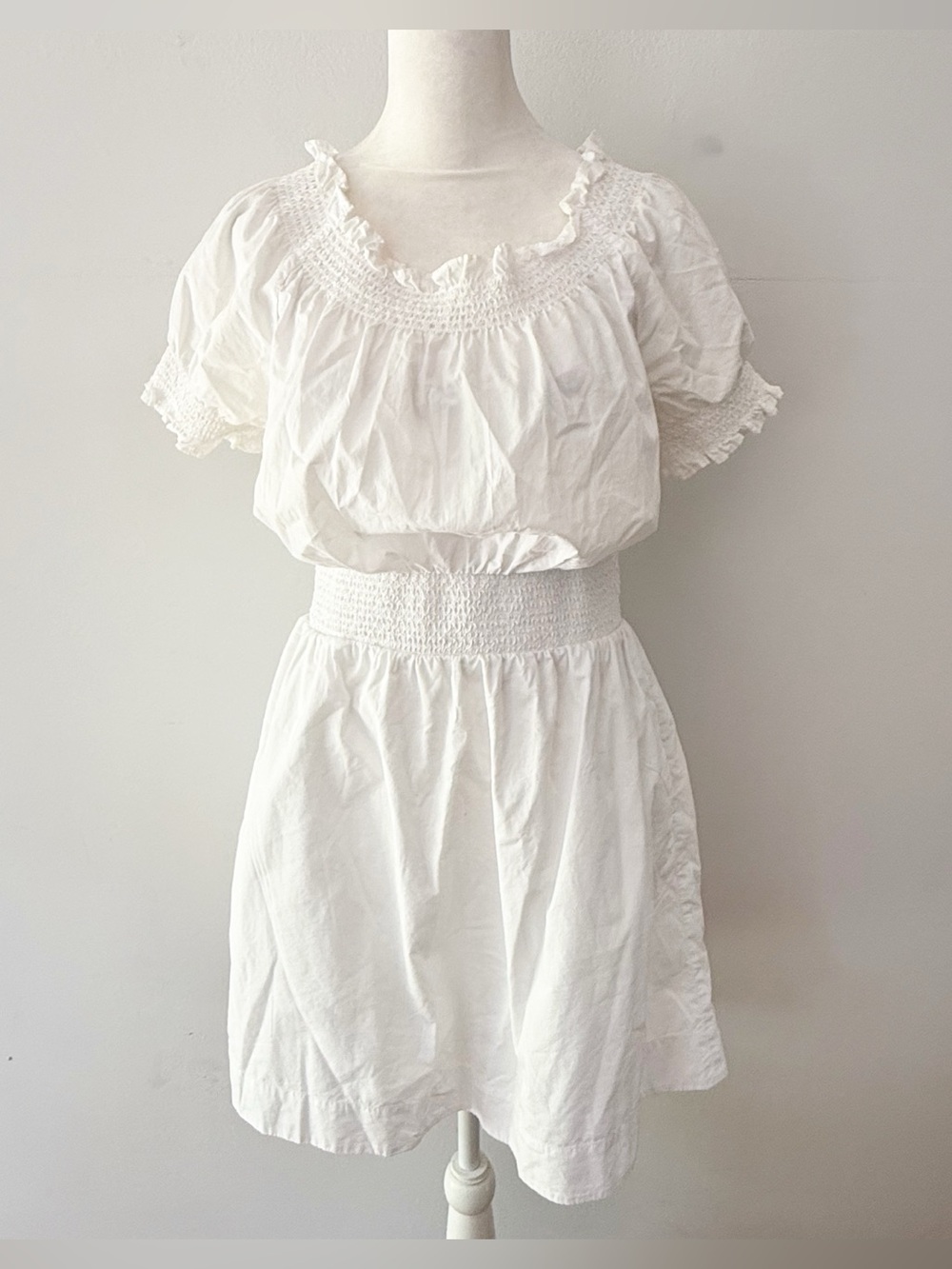 J Crew Women 100% Cotton Poplin Dress Small White Coastal Beach Resort Summer